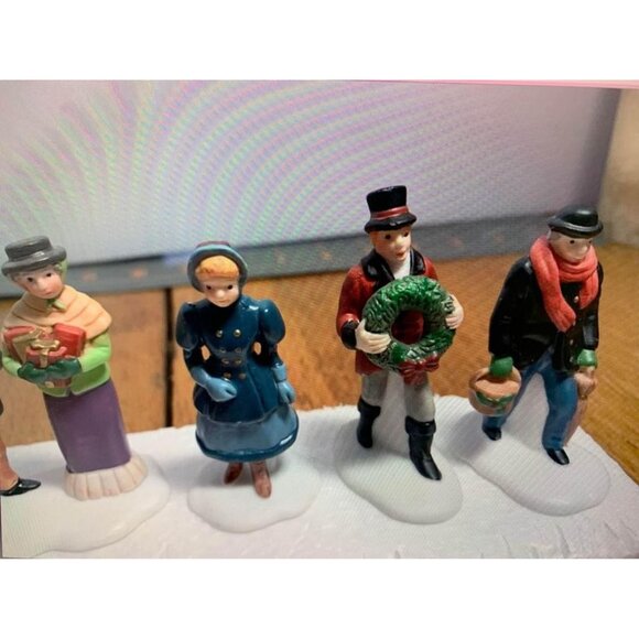 Victorian Christmas Village Figurines Set of 7 Hand-Painted Porcelain Figures on - Picture 3 of 9